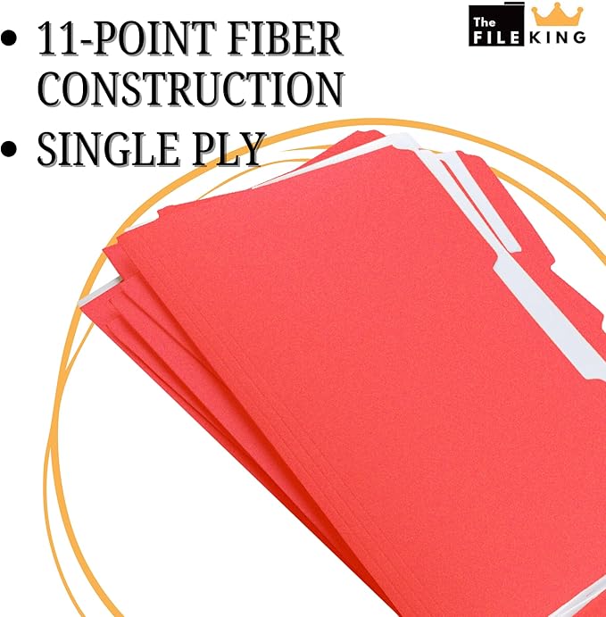 The File King 1/3 Cut Red File Folders Letter Size - 100 Pack | Colored Manilla Folders 8.5 x 11 | Made in The USA | Assorted 3 Tab Red Color Manila File Folder | Heavy Duty Basic Paper Filing Folder