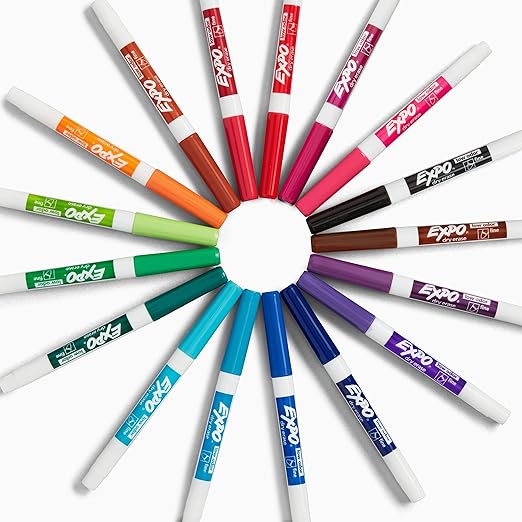 EXPO Dry Erase Markers, Whiteboard Markers with Low Odor Ink, Fine Tip, Assorted Vibrant Colors, 16 Count