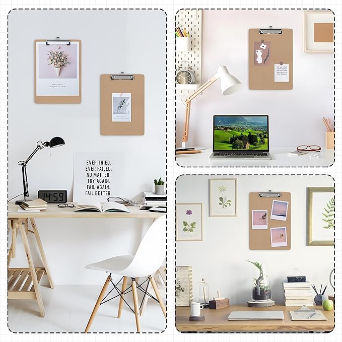 Clipboards 10 Pack Letter & A4 Size, 9" x 12.5" & 8.5" x 11" Wooden Hardboard Clipboards with Low Profile Clip, Hanging Loop for Office, Home & Classroom