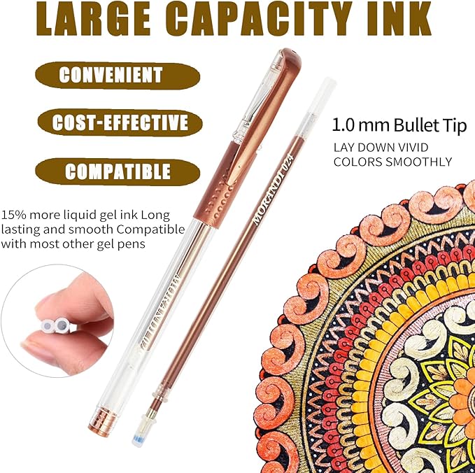 48 Pack Skin Tone Gel Pens, 24 Colored Gel Pen with 24 Refills,40% More Ink Write Smooth for Kids Adults Coloring Books Drawing Doodling Scrapbooks Bullet Journaling