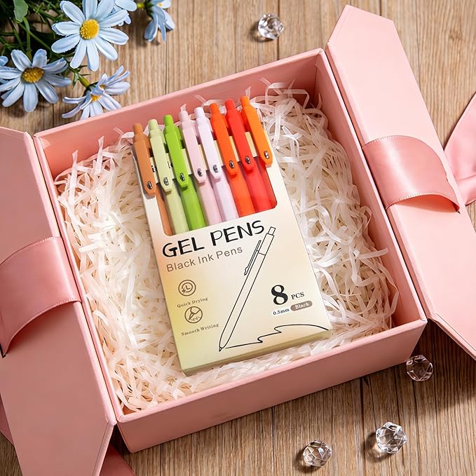 Gel Pens, 8 Pcs 0.5mm Black Ink Pens Fine Point Smooth Writing Pens, High-End Series Pens for Journaling Note Taking, Cute Office School Supplies Gifts for Women Men