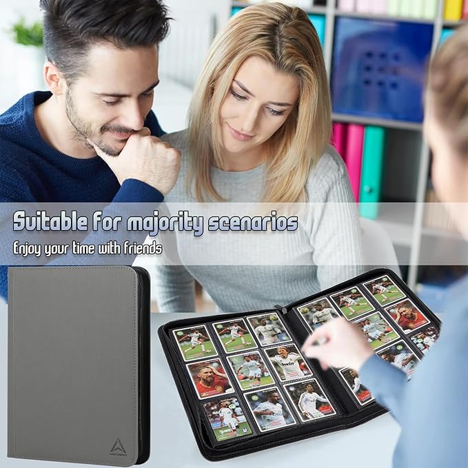 9 Pocket Card Binder - 540 Capacity with Zip Closure Premium, Double-Sided,Sturdy & Sleek PU Leather Protector for MTG, TCG, Sport & Collectible Cards (Grey)