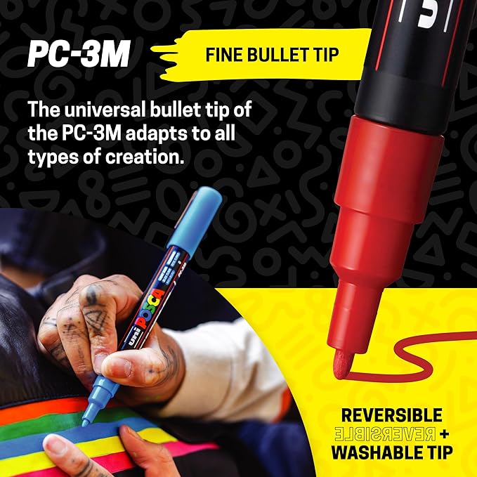 posca Paint Markers, 3M Fine Point Acrylic Paint Pens with Reversible Tips, Art Supplies For Gifts, Decorations Fabric, Metal, Glass, Wood and Canvas, Set of 15