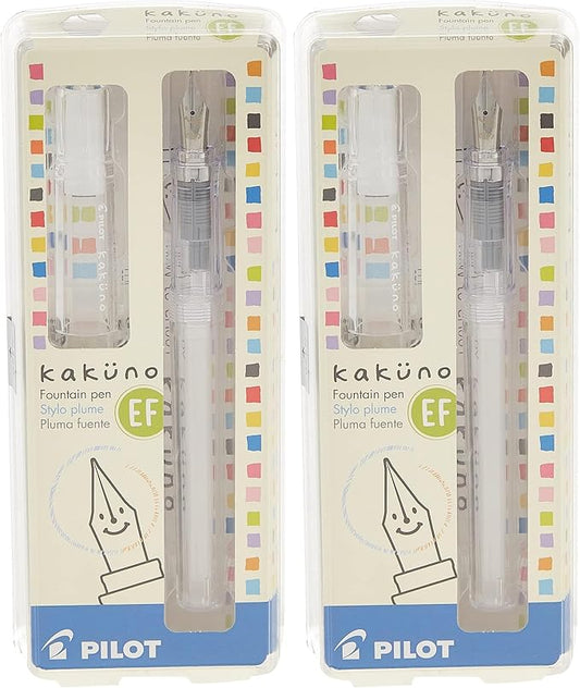 PILOT Kakuno Fountain Pen,Clear Barrel,Extra Fine Nib (10816),(Pack of 2)