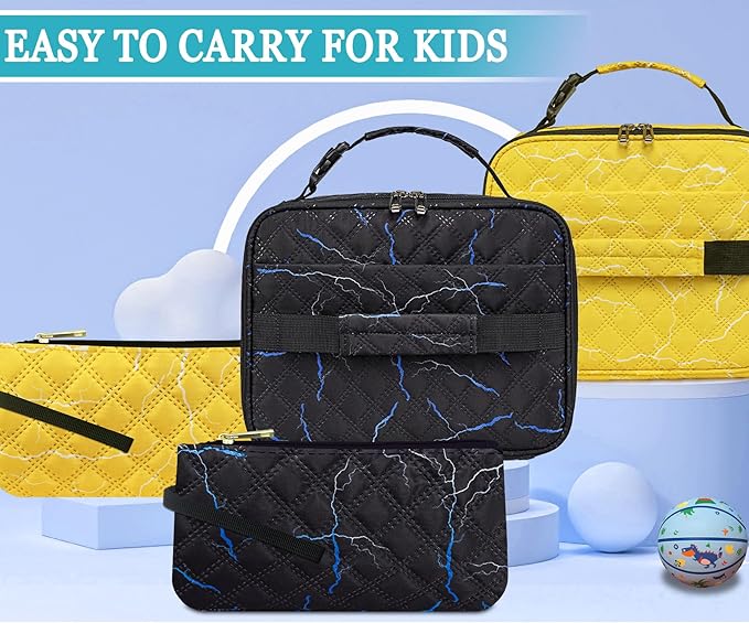 Yellow Lightning Lunch Box for Teenager Boys with Reusable Snack Bag Cute Lunch Bag for Middle High School Lonchera para chicas adolescentes