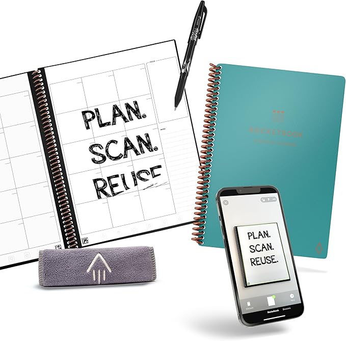 Rocketbook Smart Reusable Everyday Planner, Undated Weekly, Monthly, Annually, For Scheduling, Executive Size, 6x8.8, Teal
