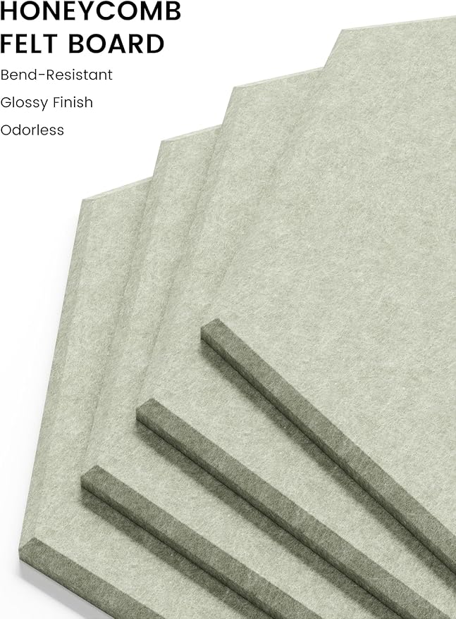Fluxynara Hexagon Cork Board Alternative for Walls Decor-8-Pack Felt Bulletin Board Tiles,with 30 Pushpins,50 Adhesive Tabs for Office,Classrooms & Home Pin Board Felt Board-Sage