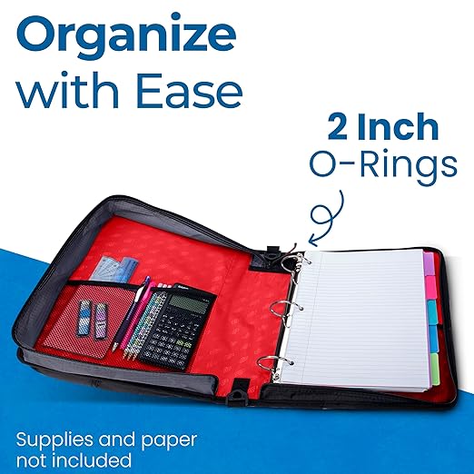 Case-it Universal Zipper Binder | 2-Inch O-Rings,13-Inch Laptop/Tablet Padded Pocket,400 Sheet Capacity,Multiple StoragePockets & Shoulder Strap | School & Office Organizer | LT-007 Fire Engine Red