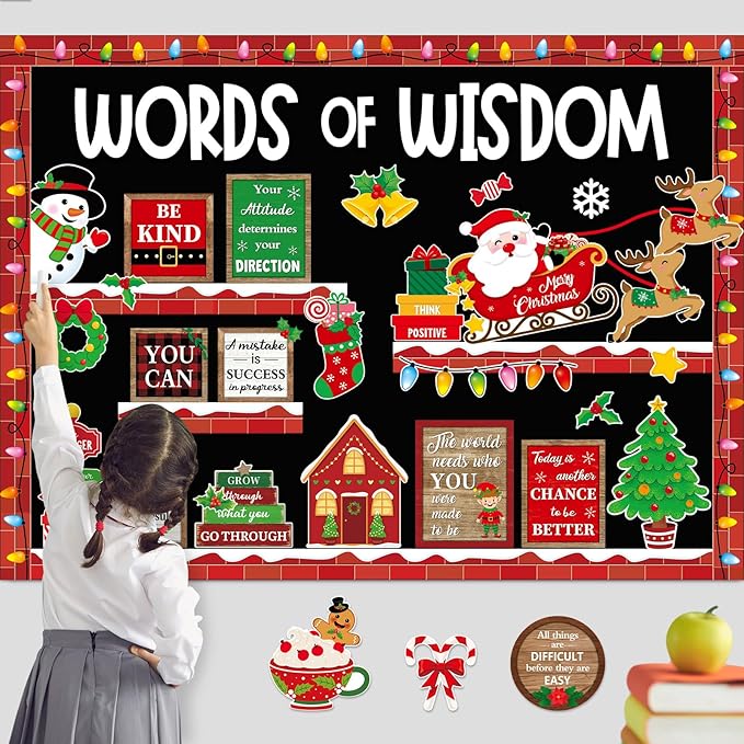 57 Pcs Christmas Bulletin Board Set Inspirational Bulletin Board Decoration Positive Cutout Classroom Decoration for School Office Home Teacher Classroom Wall Supplies