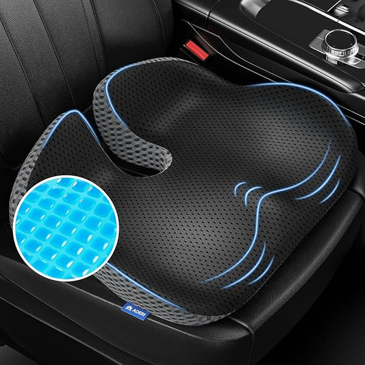 Gel Wedge Car Seat Cushion for Driving Relieves Tailbone Pain, Composite Gel Memory Foam for Cool & Support Comfort, Ergonomic Car Seat Pillow, Elevated Back for Wider Vision, Anti-Slip Design