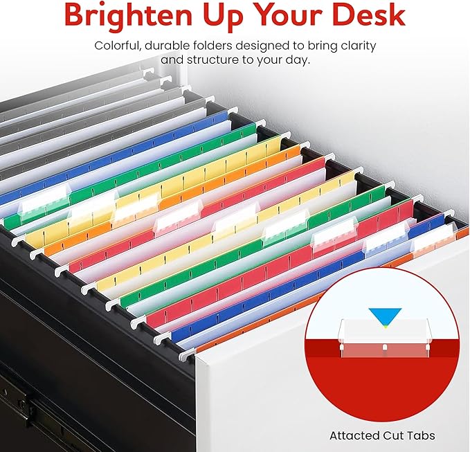 Colored Hanging File Folders – 8 Pack Assorted Colors, Letter Size File Organization Folders for Home, Office, School & Filing Cabinets.