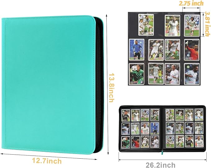 Trading Card Binder 12 Pocket, GERMUN PU Cover Card Binder for 720 Cards, Premium Trading Card Holder Folders, Double Sided Pocket Card Album for MTG, TCG (Lake Blue)