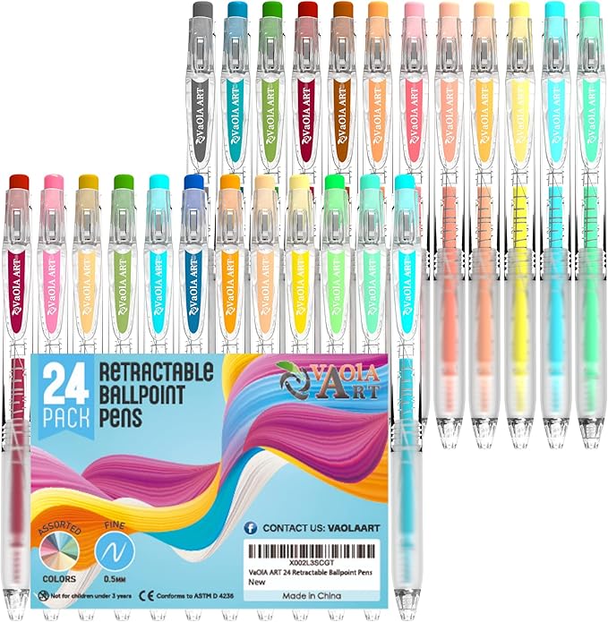 Retractable Gel Pens - Colored Pens for Adult Coloring - Cute Pen Set 24 Colors - Colored Gel Pens Art and School Supplies