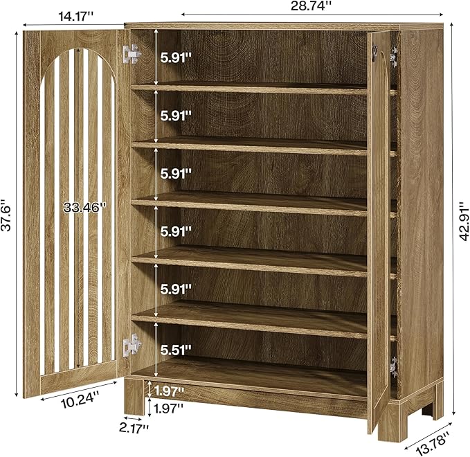 Tribesigns Shoe Cabinet Set of 2, Wood Shoe Organizer Cabinet with Doors & Adjustable Shelves, Shoe Storage Rack for Entryway, Living Room, Bedroom