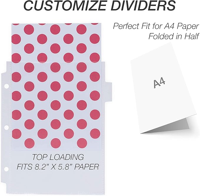 Samsill Junior 8 Tab Recipe Dividers, Recipe Sleeves, Sheet Protector Dividers with Tab Inserts, Clear, Super Heavyweight, Top Loading, 3 Hold Punched, Fits 8x9 Inch Mini Recipe Binders, Archival Safe