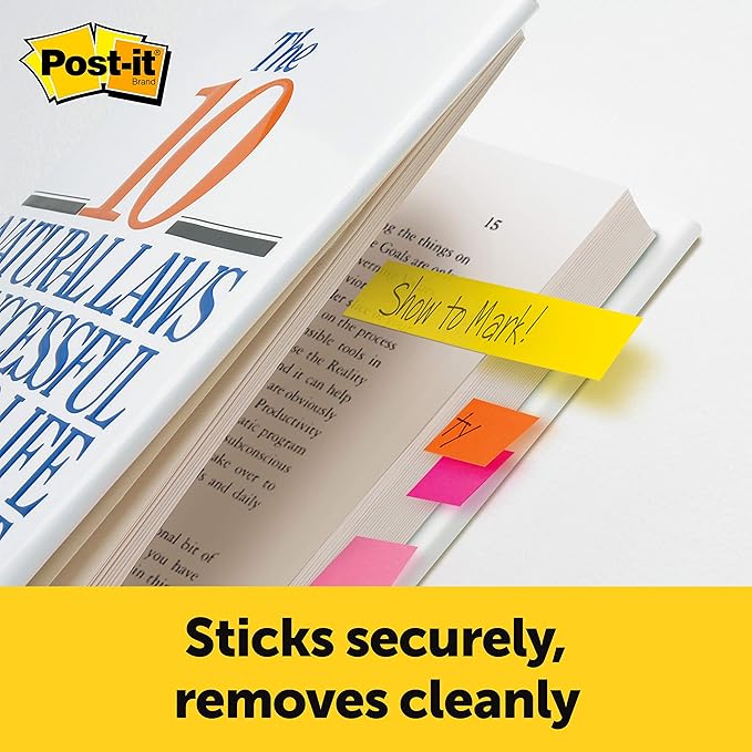Post-it Page Markers, 1 in x 3 in, Ideal for Temporary Marking and Noting in Books, Assorted Colors, 100 Sheets/Pad, 3 Pads/Pack (5487) (Pack of 2)