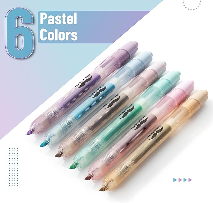 Mr. Pen- Retractable Highlighters Assorted Colors, 6 Pack, Pastel Colors, Click Highlighters Retractable Markers, Click Markers
