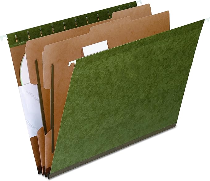 Pendaflex PFX59254 SureHook Reinforced Hanging Folder, 2 Dividers, Letter, 1/5 Tab, Green (Box of 10) (Pack of 5)