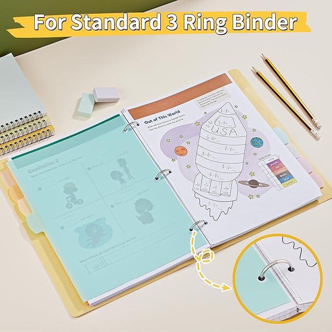 JARLINK 8 Tabs Dividers for 3 Ring Binder, Durable Plastic Write & Erase Binder Dividers for Letter Size, Cute Binder Dividers for Student, Teacher, Office, Home Organizers, Pastel Color (1 Set)