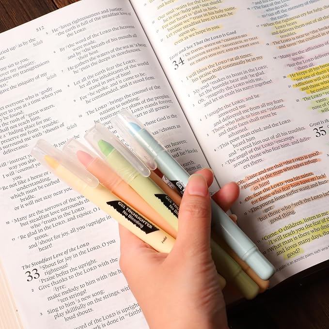 Bible Highlighters and Pens No Bleed Through, 16 Pack Assorted Colors Pastel&Earthy Gel Highlighters, Bible Markers Study Kit Journaling School Supplies with Wax texture（Soft Colors）