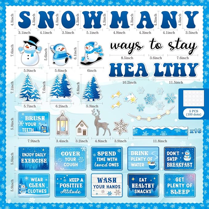 Ctosree 60 Pcs Winter Healthy Bulletin Board Decorations Set Good Habits Poster Snowman Snowflake Good Habits Cutouts for Winter Teacher Classroom School Office Chalkboard Wall Supply