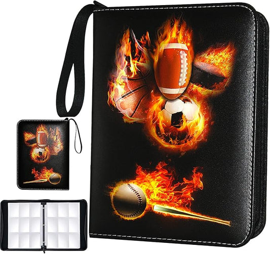 Sports Card Binder 900 Pockets, Trading Card Binder 9 Pocket with 50 Sleeves Fits 900 Sport Cards, Sports Card Holder with Zipper, Football Baseball Basketball Hockey Card Collection Storage Album