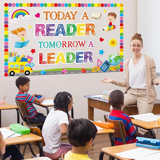 Read Bulletin Board Decorations Set Back to School Reading Classroom Decoration Today a Reader Tomorrow a Leader Paper Cutouts Welcome Bulletin Board Decor for School Kindergarten Door Chalkboard Wall