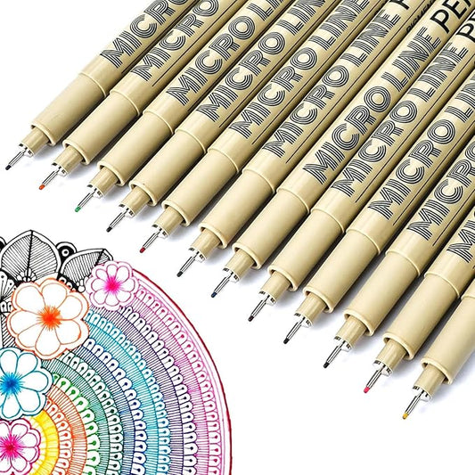 KERIFI 05 Micro Fineliner Drawing Art Pens: 12 Colors 0.45mm Multiliner Fine Liner Pens, Fine Point No Bleed Waterproof Archival Ink Pen Set for Bible Journal Watercolor Zentangle Kit Stuff Supplies