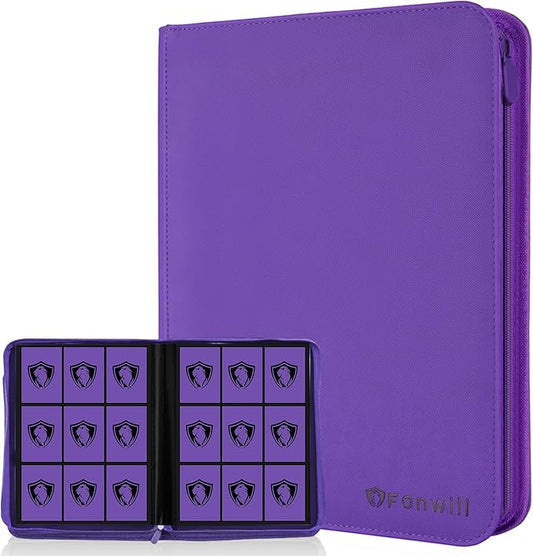 9 Pocket Card Binder,360 Pockets Trading Card Holder Book, Premium PU Cover Zip Folder Binder,Side Loading Carrying Case Binder Album for TCG,MTG,Sports Cards,Game Cards (Purple)