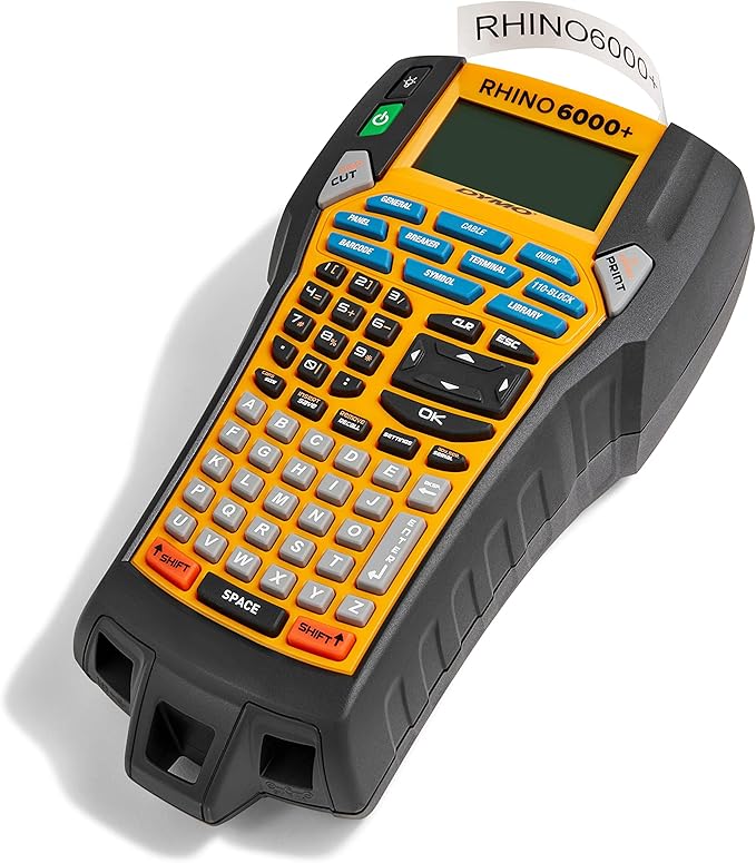 DYMO® Rhino™ 6000 Industrial Label Maker, Computer Connected Label Maker with Hard Carry Case, 1 Vinyl Tape Cassette, 1 Flexible Nylon Tape Cassette and Rechargeable Lithium Ion Battery