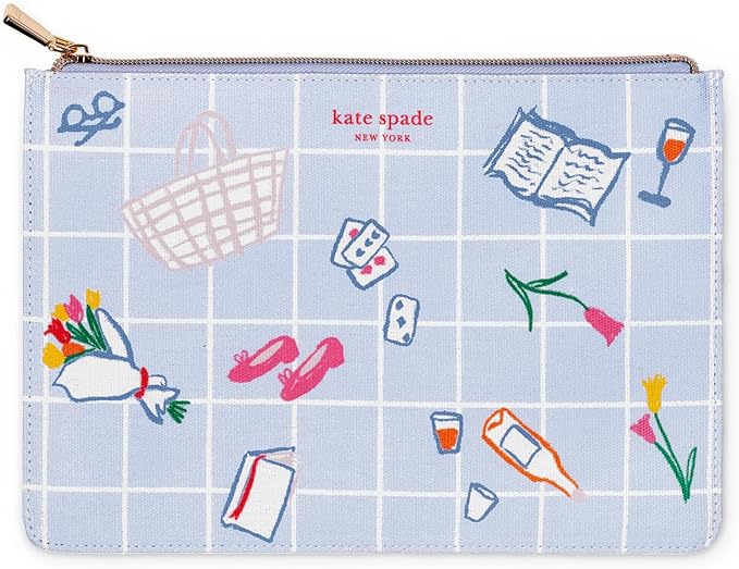 kate spade new york Reading Kit Set with Book Journal, Ballpoint Pen, Book Holder, Novelty Decision Coin, and Zipper Canvas Pouch (Park Picnic)