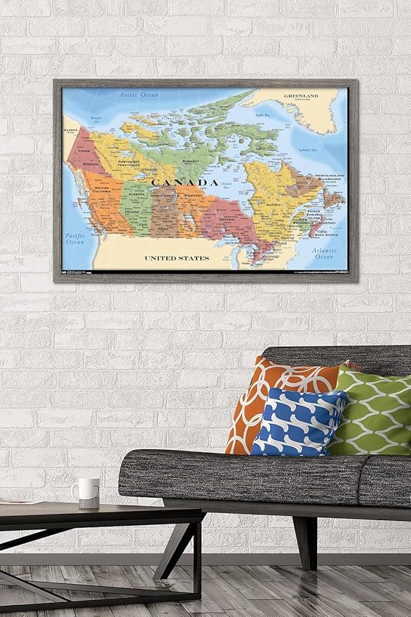 Map - Canada Wall Poster, 34L" x 22.4W", Barnwood Framed Version