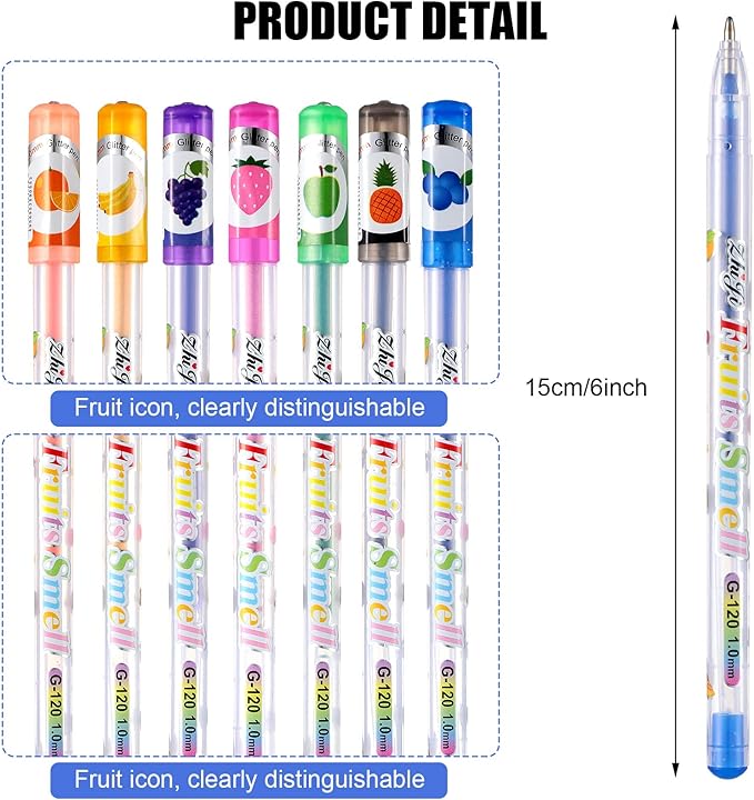 Spakon 36 Pcs Scented Glitter Gel Pens for Kids, Cute Coloring Smooth Writing Gel Pens for Kids Christmas Stocking Stuffers Gifts Arts Crafts Stationary Supplies(Fruit Style)