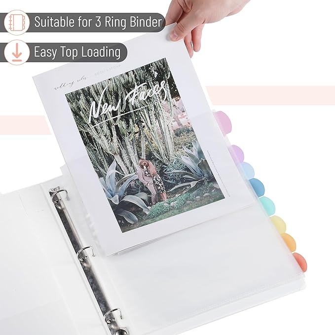 Mr. Pen- Clear Sheet Protectors with Tabs, 8 Tabs, 2 Sets, Clear Plastic Dividers for 3 Ring Binder, Insertable Index Page Divider Multicolor Tabs