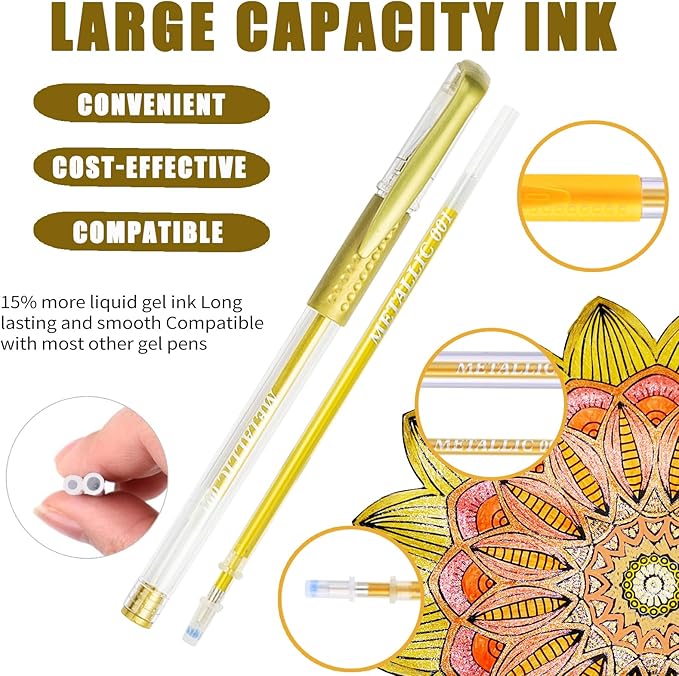 90 Pack Yellow Orange Tone Gel Pens, 30 Yellow Orange Gel Pens with 60 Refills,40% More Ink Gel Pen Set for Adults Coloring Drawing Doodling Scrapbook Journaling