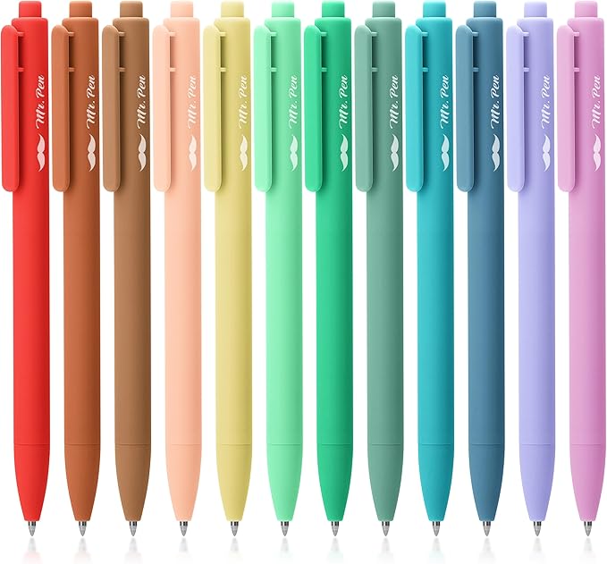 Mr. Pen- Retractable Gel Pens for Journaling, 12 Pack, Deep Morandi Color Inks, Fast Dry, Colorful & Soft grip Barrels, Smooth Writing, 0.7mm Fine Point Aesthetic Pens