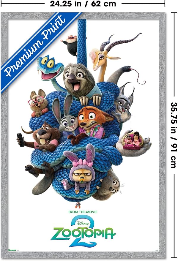 Disney Zootopia 2 (2025) - Group One Sheet Wall Poster, 34L" x 22.4W", Gray Framed Version