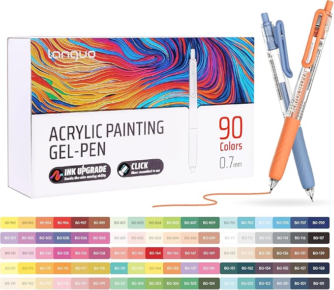 Retractable Acrylic Gel Pens for Coloring, 90 Colors Click Acrylic Paint Pens Set with 0.7mm Tip for Adult Coloring, Colored Gel Pens for Black Paper, Rock, Glass, Fabric, DIY and Art Crafts