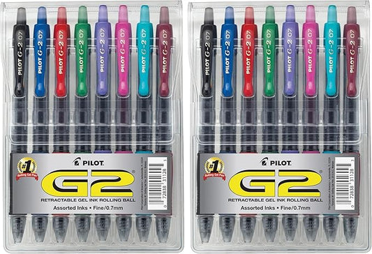 PILOT G2 Premium Gel Pens, Gel Roller Pens, Fine Point 0.7 mm Assorted Colors 8,(Pack of 2)