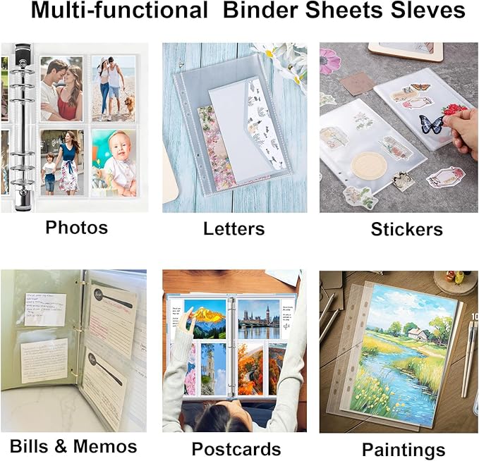 36 Pack Clear Binder Sleeves 1/2/4 Pocket Sheets Protectors for Binder Refill, Photo Card Sticker Postcard Organizer 6 Ring A5 Binder Inserts