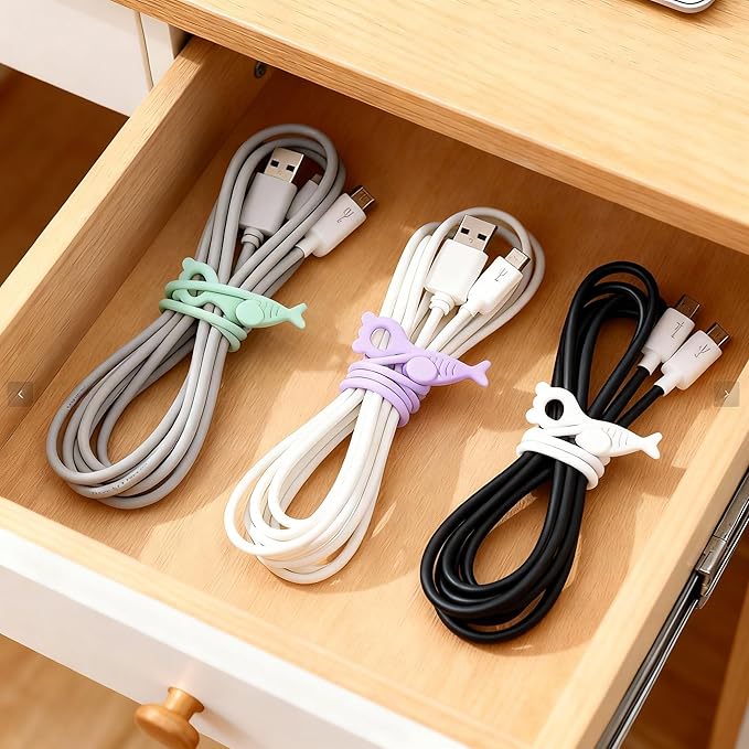 Ortarco 28 Pcs Silicone Cable Ties Reusable, Cable Cord Organizer Straps for Charging Wire, Computer Cords, 4 Color