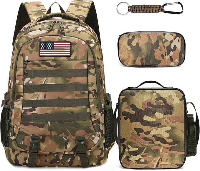 Camo Backpack for Boys backpack for 19'' Students Bookbag for Boy Bookbag and Lunch Box Pencil Case 3 in 1 Set School Bags Children Kids Teens Elementary Middle High School Outdoor Camping