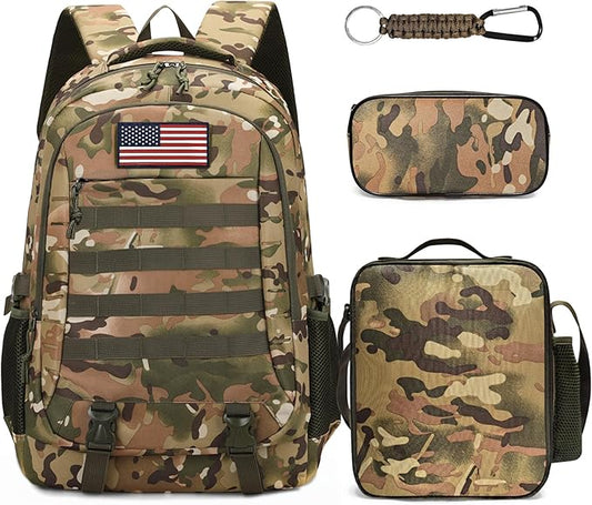 Camo Backpack for Boys backpack for 19'' Students Bookbag for Boy Bookbag and Lunch Box Pencil Case 3 in 1 Set School Bags Children Kids Teens Elementary Middle High School Outdoor Camping