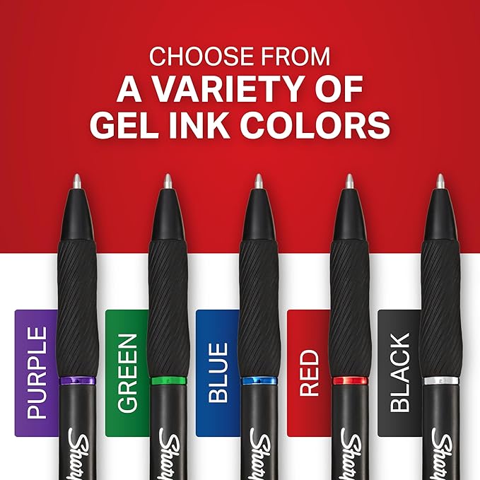 SHARPIE S-Gel Pens Black Medium Point 0.7mm | No Smear No Bleed | Contoured Rubber Grip | For Office | 36 Count, Pack of 6