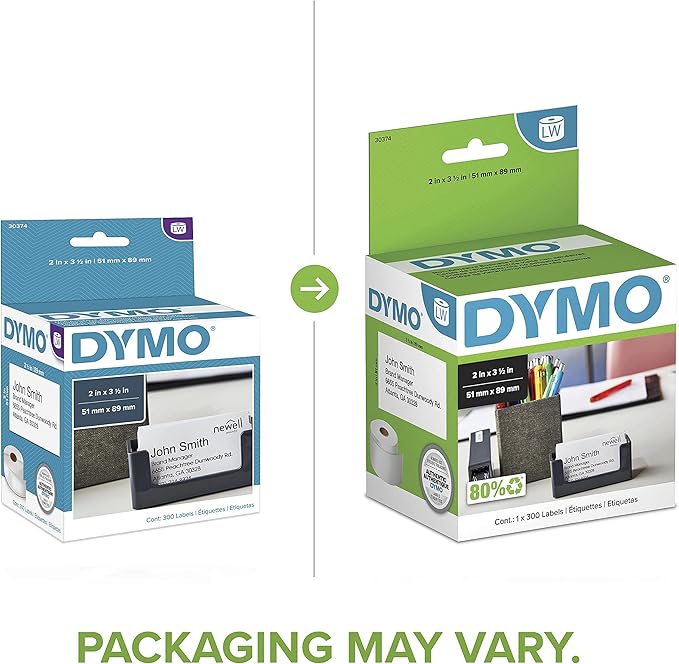 DYMO Authentic LW Non-Adhesive Business Card Labels for LabelWriter Label Printers, White, 2" x 3-1/2", 1 Roll of 300