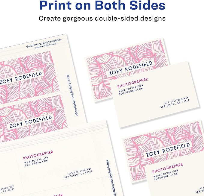 Avery Business Cards Clean Edge Glossy White | Sure Feed Technology | Printable | 2 x 3.5 Inch | 200 Cards, Pack of 5