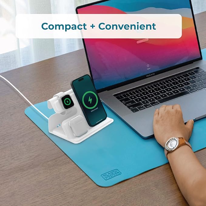 BLACK+DECKER 3 in 1 Charging Station for Apple Multiple Devices, Wireless Foldable Travel Charger for Multiple Devices iPhone 17 16 15 14 13 Pro Max Plus Apple Watch Series/AirPods