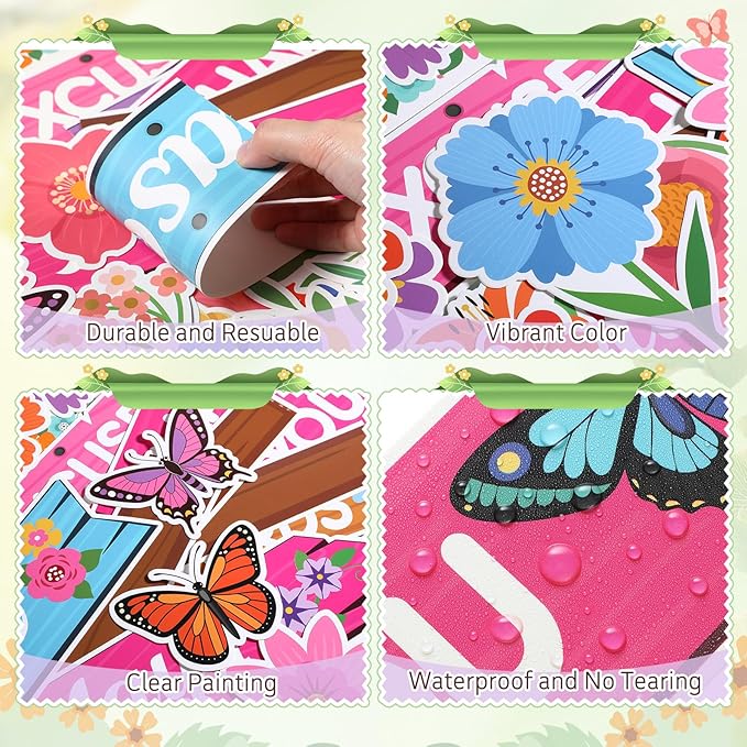 Epakh Spring Bulletin Board Decorations Set Spring Flowers Classroom Decor Flower Butterfly Accents Signpost Paper Cutouts for Door Wall Butterfly Floral Theme Party Supplies