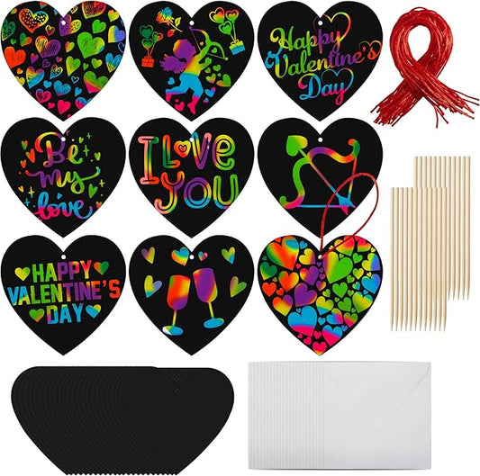 JOYIN 24 Packs Valentines Day Cards with Scratch Heart Paper, Magic Color Heart Rainbow Scratch Cards for Kids Crafts and Art Classroom Exchange, Valentine's Party Favors