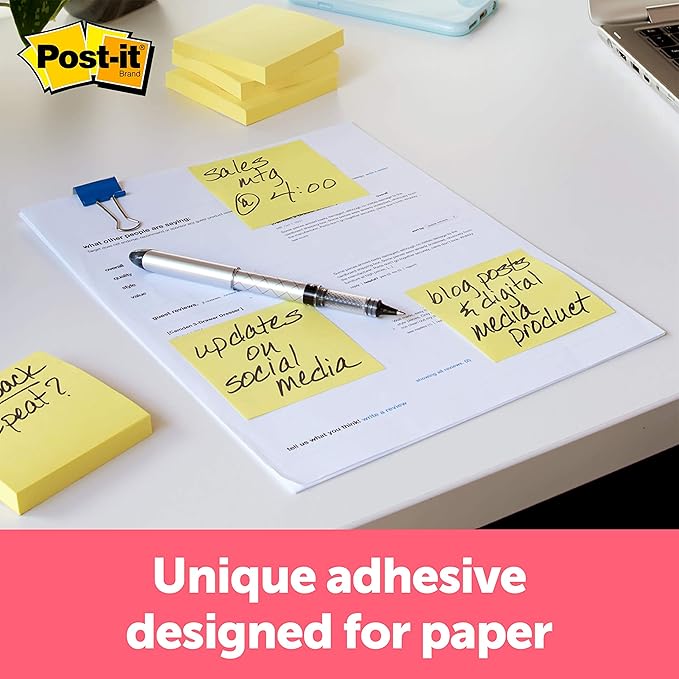 Post-it Notes, 3x3 in, 4 Pads, Canary Yellow, Clean Removal, Recyclable (Pack of 2)